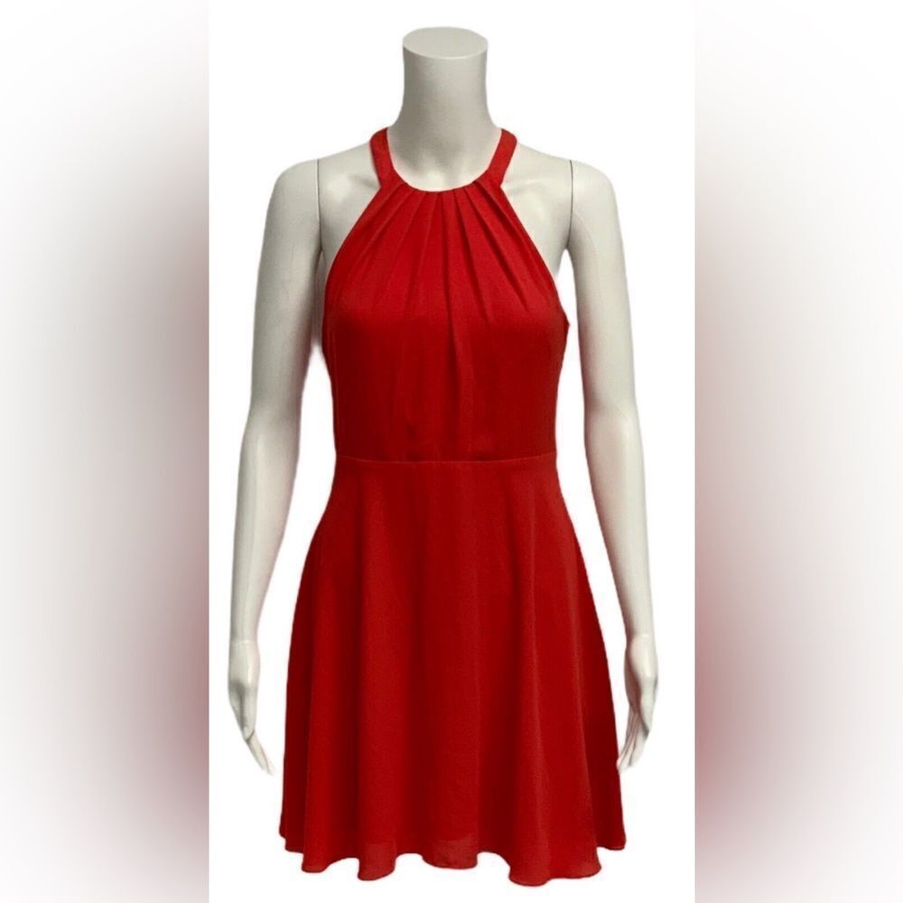 Express Dress Sz 4 Red Halter Fit & Flair Sleeveless Mini Summer Cocktail Party